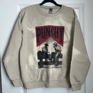Tan Acid Wash “Punchy” Cowboy Sweatshirt